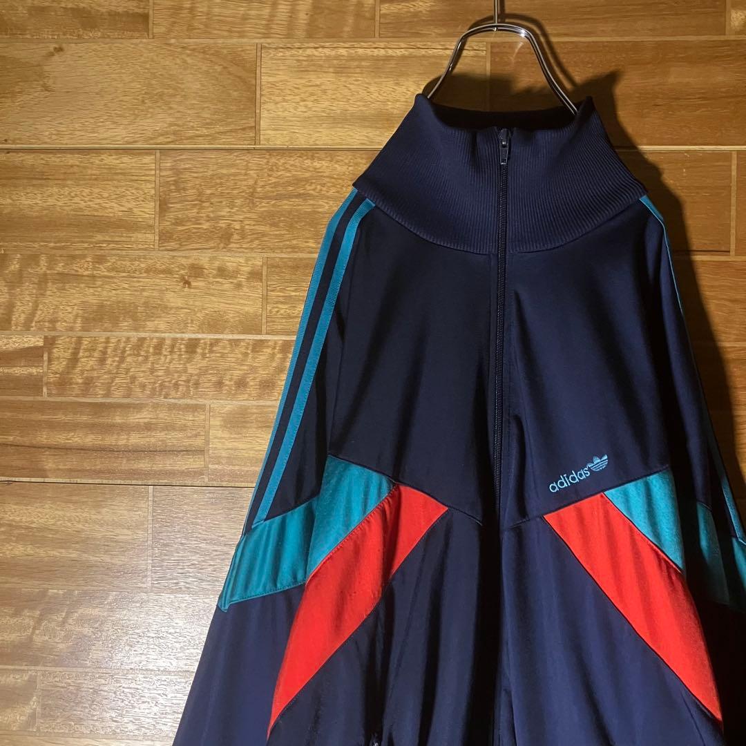 adidas トラックジャケット　ジャージ　スウェット　ネイビー　刺繍　XXL