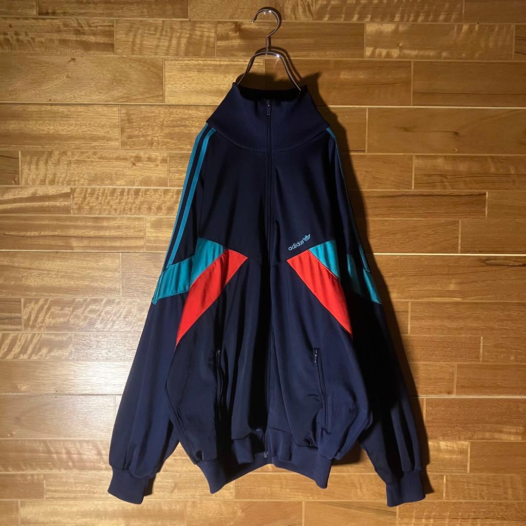 adidas トラックジャケット　ジャージ　スウェット　ネイビー　刺繍　XXL