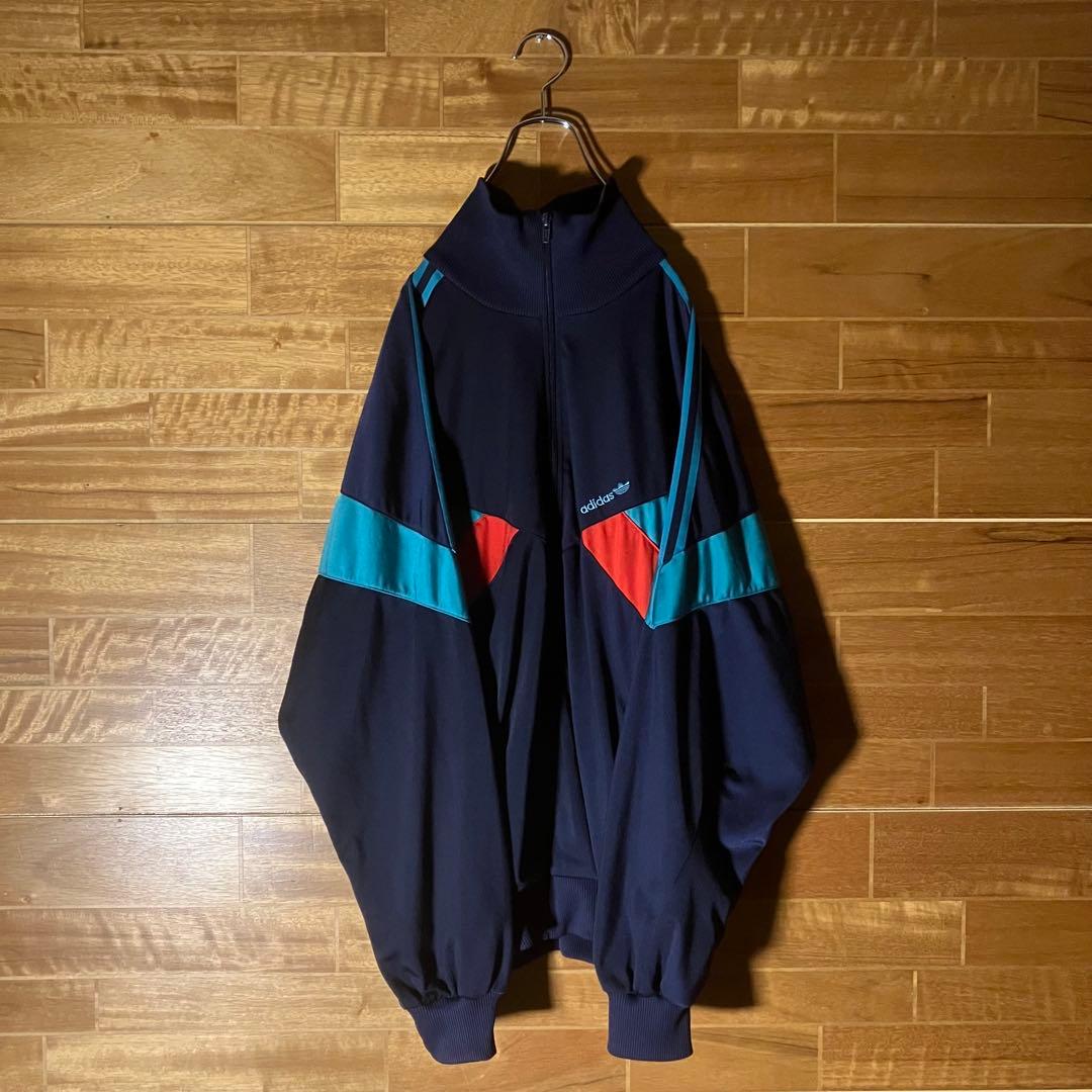 adidas トラックジャケット　ジャージ　スウェット　ネイビー　刺繍　XXL