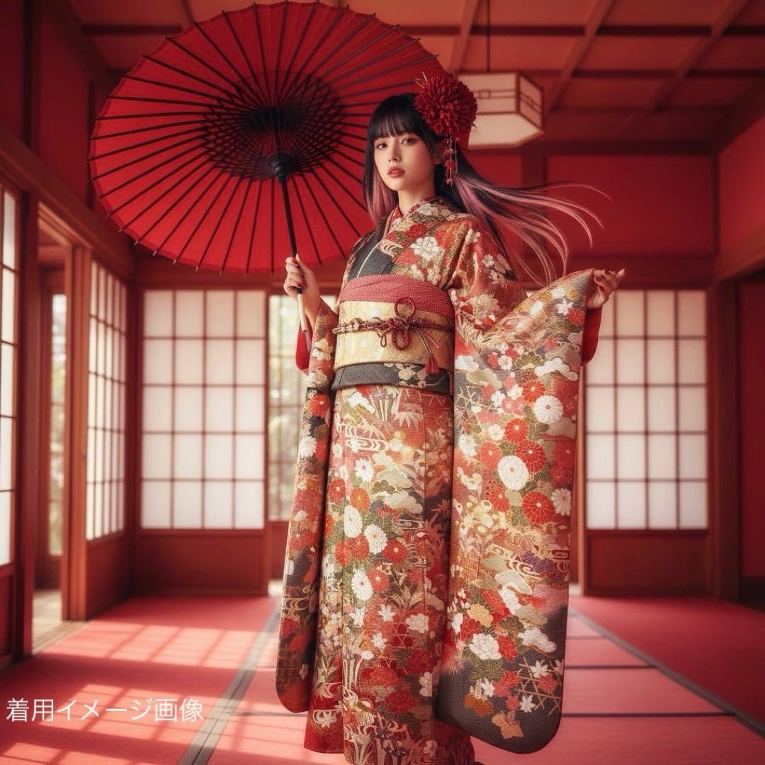 逸品 振袖7点フルセット 金駒刺繍 豪華金彩 鴛鴦　四季草花文様　成人式　結婚式