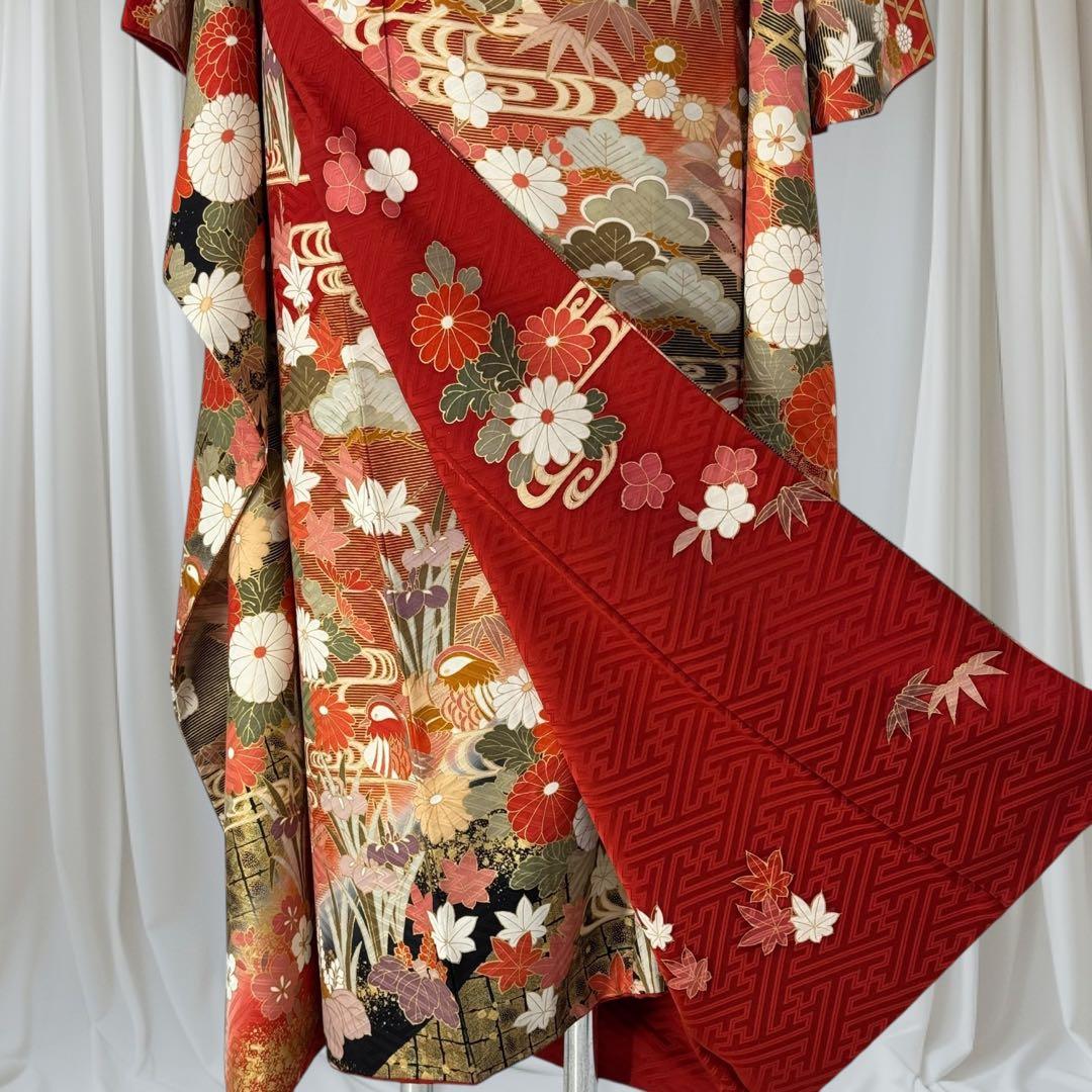 逸品 振袖7点フルセット 金駒刺繍 豪華金彩 鴛鴦　四季草花文様　成人式　結婚式