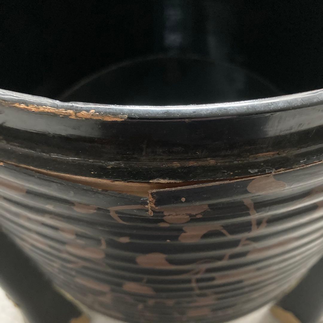 骨董アンティーク 漆塗りの行器 ほかい 金細工 日本美術 工芸品 吉祥文様 和柄