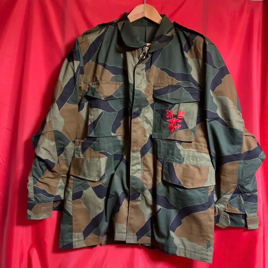 韓国軍 海兵隊 石垣迷彩 転役服 外被 XXL 実物美品 デンビル服 刺繍入
