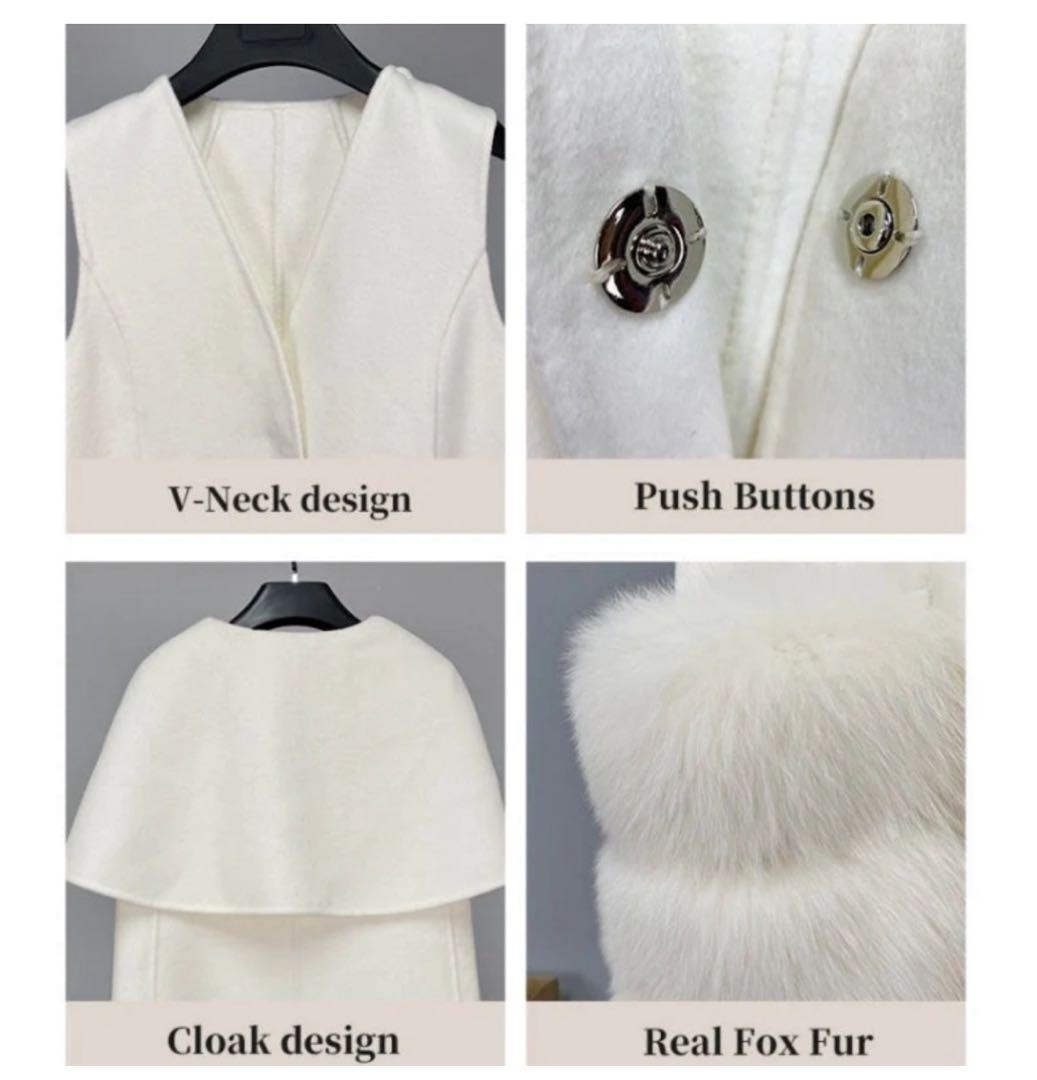 【美品】Salang/FOXファー/ウールケープコート/アイボリー