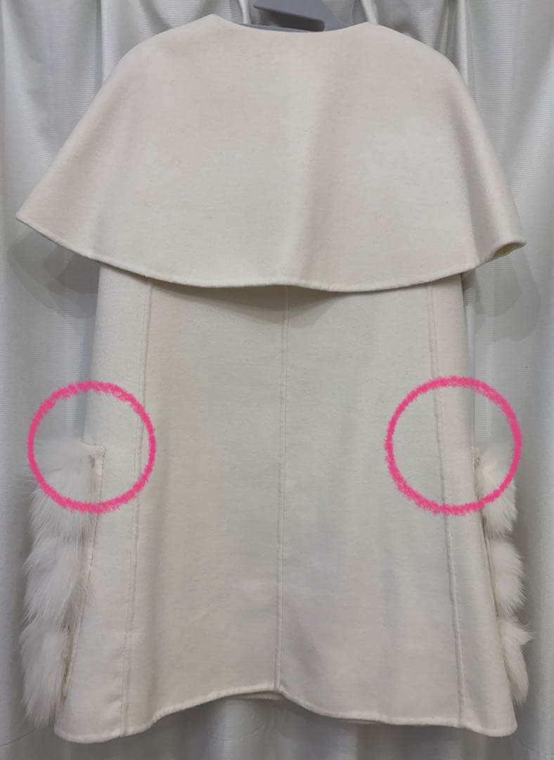 【美品】Salang/FOXファー/ウールケープコート/アイボリー