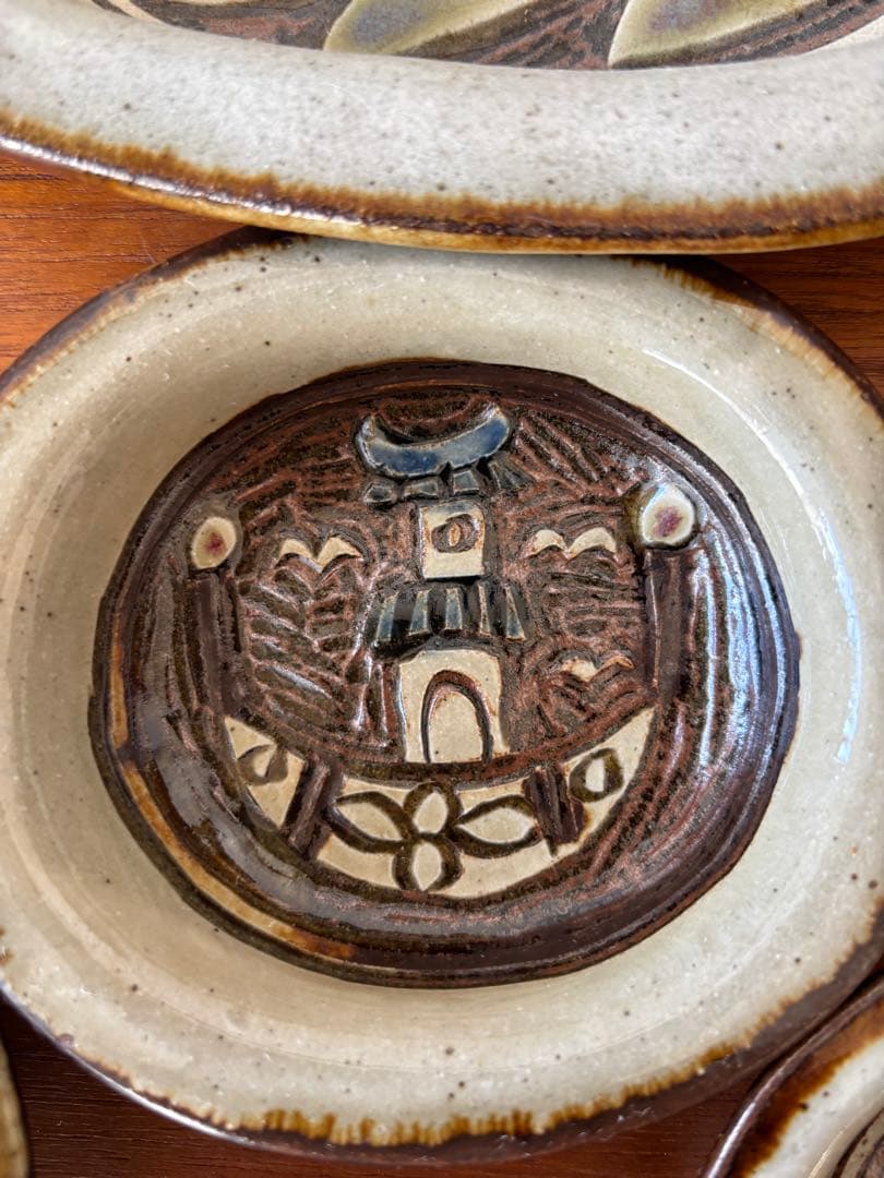 やちむん　皿　大小セット　楕円