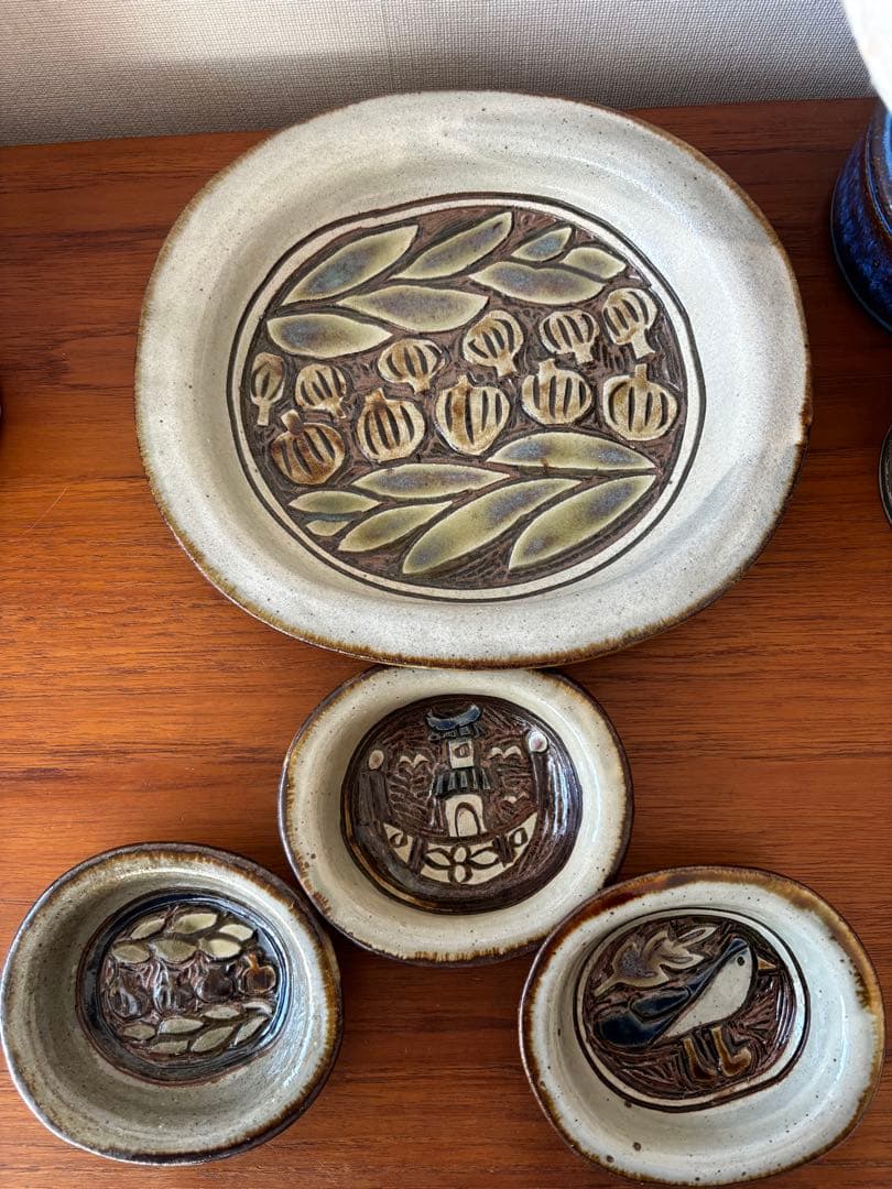 やちむん　皿　大小セット　楕円