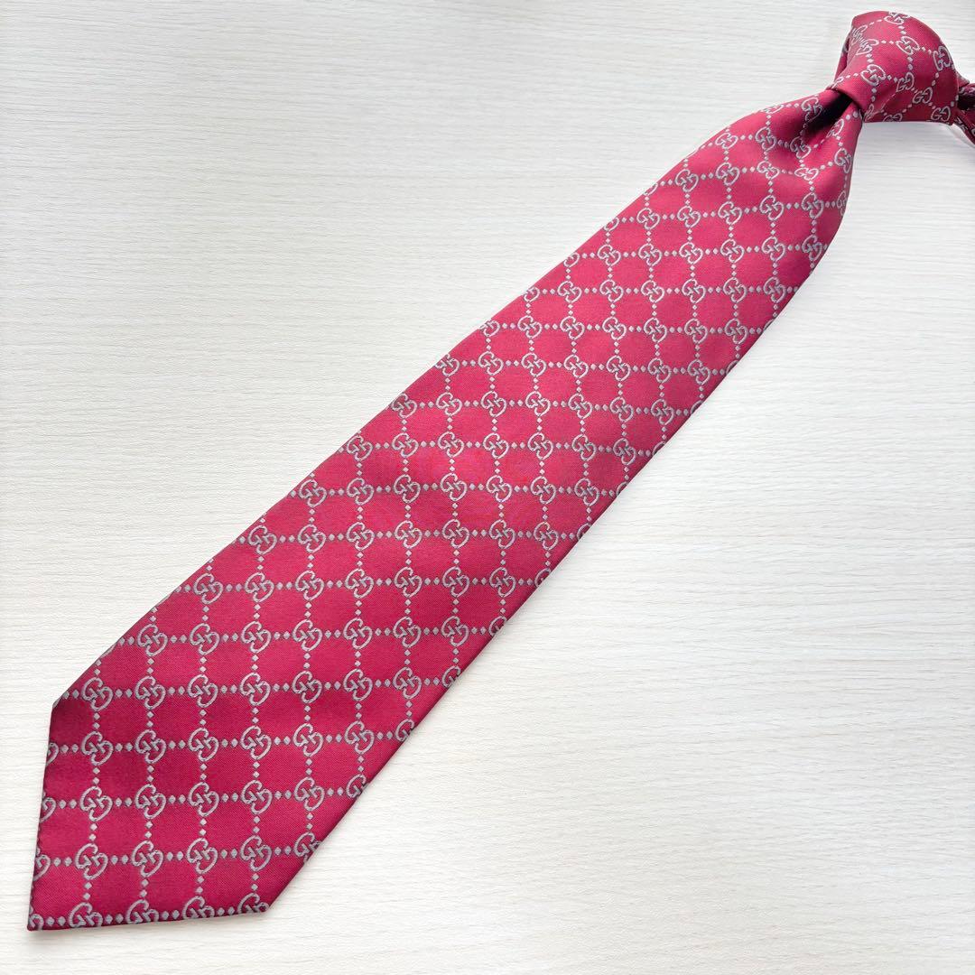 GUCCI グッチ GG柄 ネクタイ 美品 モノグラム ロゴ総柄 ジャガード織り