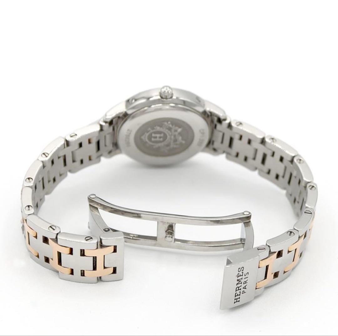 HERMESエルメスクリッパーナクレダイヤベゼルシェル文字盤コンビ腕時計