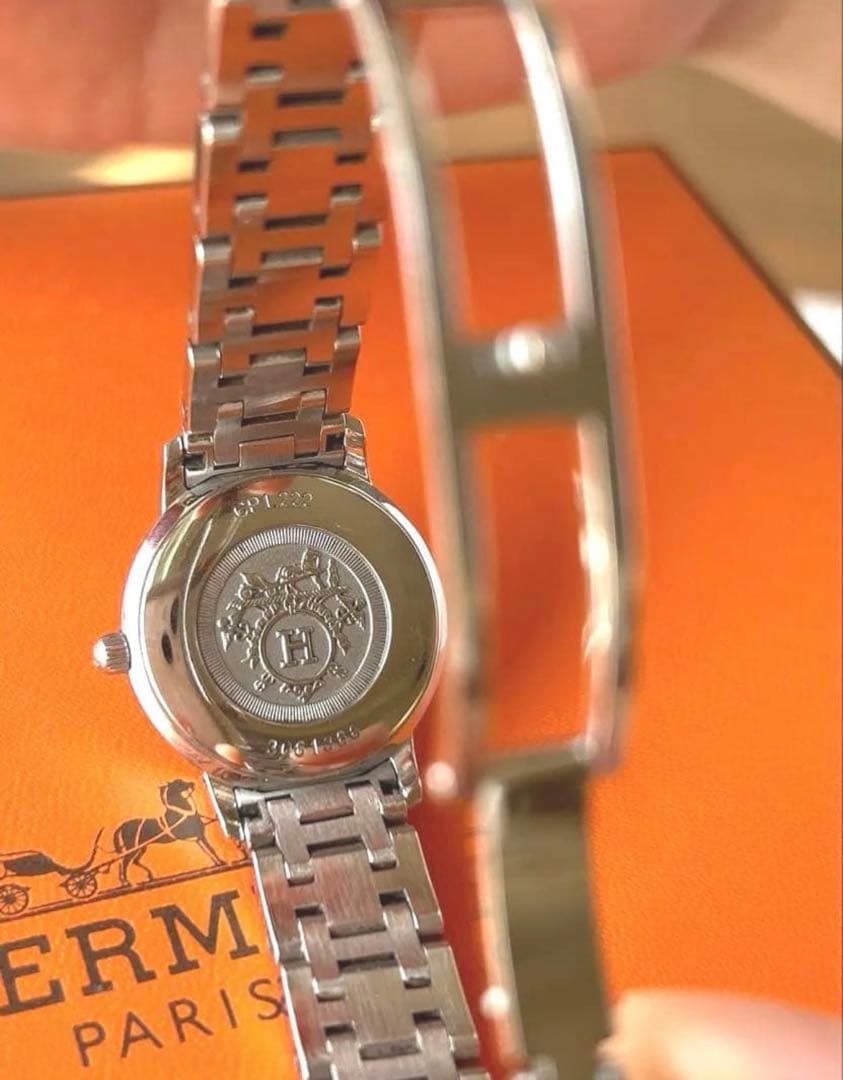 HERMESエルメスクリッパーナクレダイヤベゼルシェル文字盤コンビ腕時計