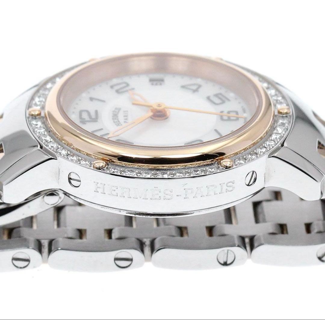 HERMESエルメスクリッパーナクレダイヤベゼルシェル文字盤コンビ腕時計