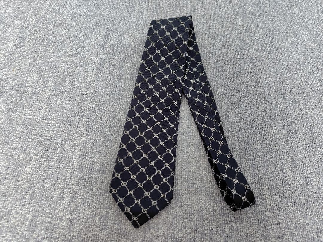 新品 擦れ有 GUCCI ネクタイ GGチェック ブラック 100％シルク
