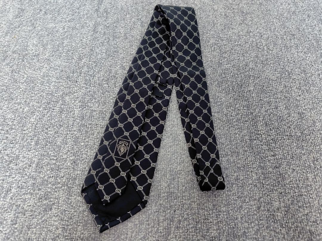 新品 擦れ有 GUCCI ネクタイ GGチェック ブラック 100％シルク