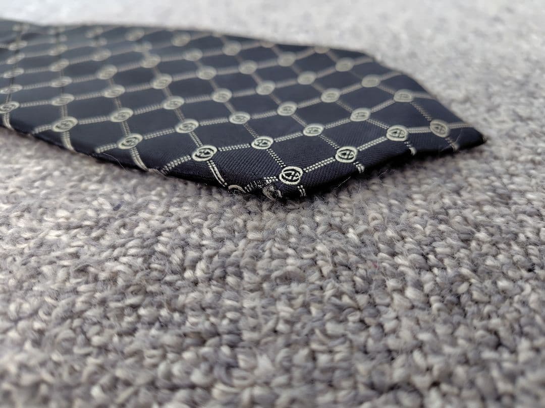 新品 擦れ有 GUCCI ネクタイ GGチェック ブラック 100％シルク