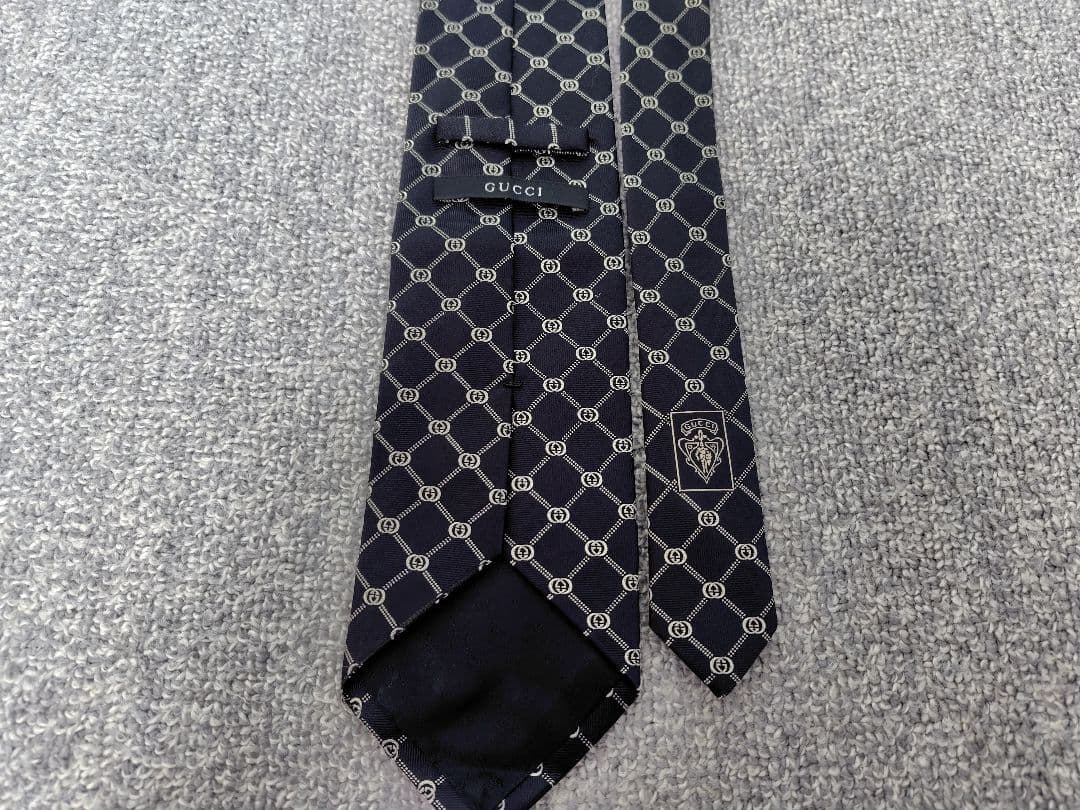 新品 擦れ有 GUCCI ネクタイ GGチェック ブラック 100％シルク