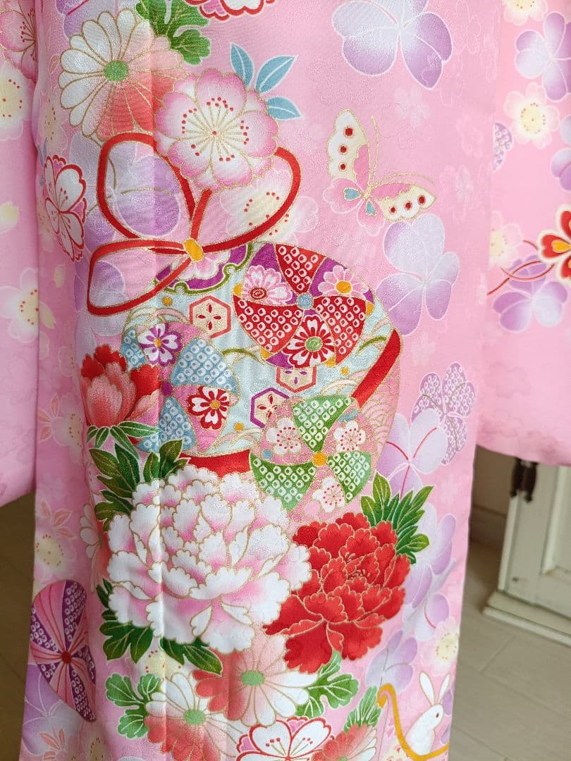 ☆薄い優しいピンクの着物に白シルバーの作り帯☆七五三フルセット