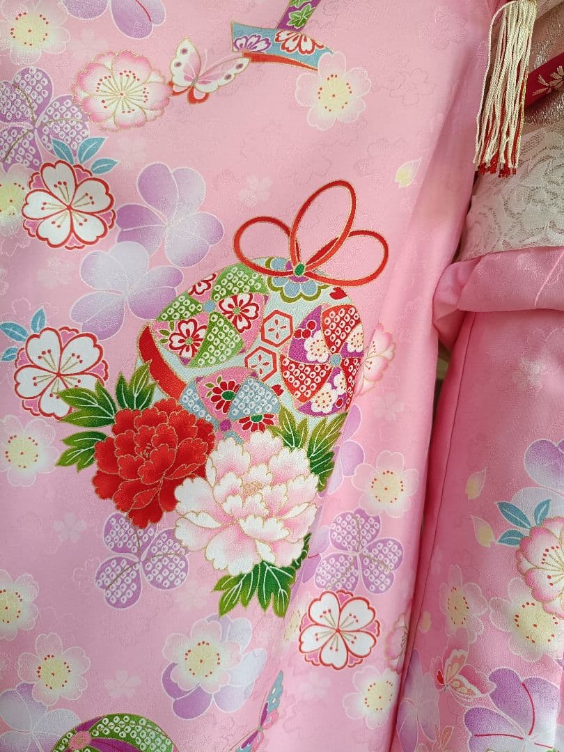 ☆薄い優しいピンクの着物に白シルバーの作り帯☆七五三フルセット