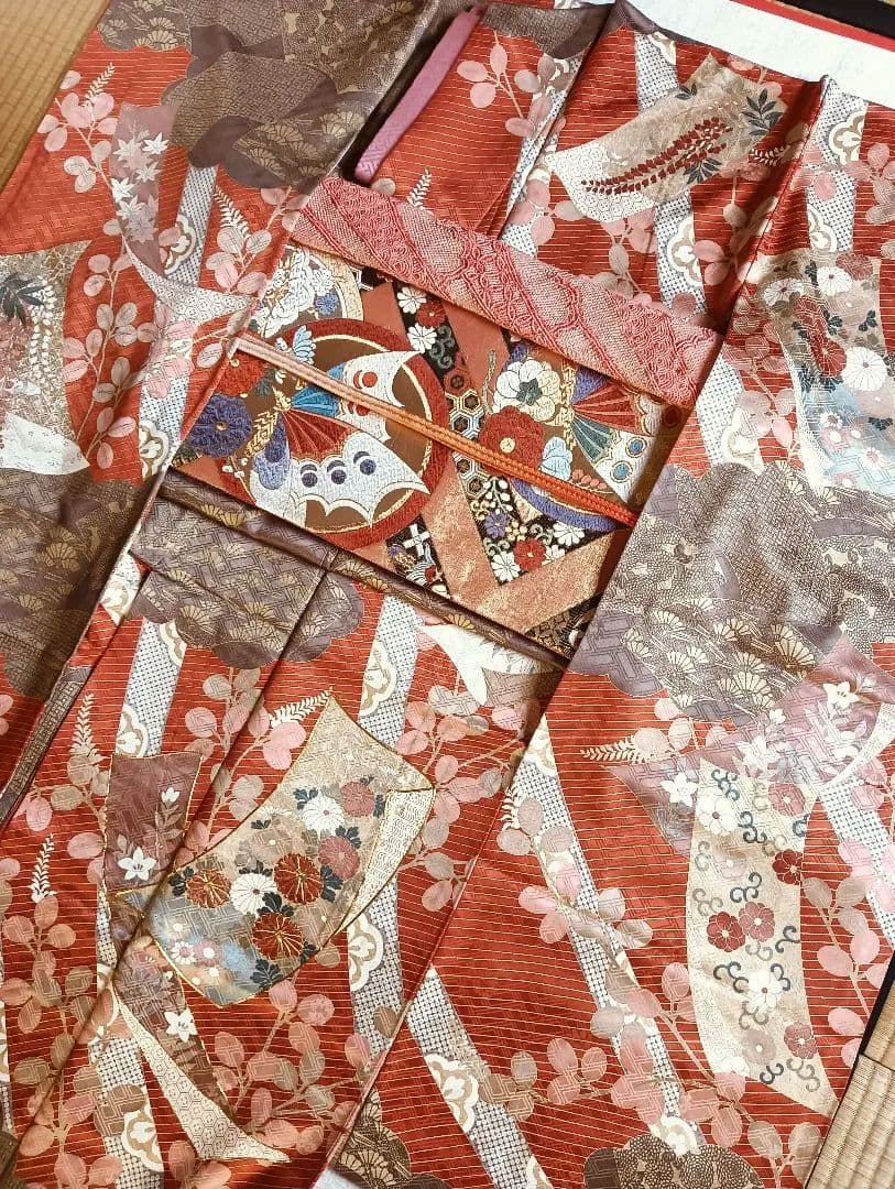吾妻徳穂　吉澤友禅　振袖フルセット　美品　朱系　華やか　丈161 裄67.5