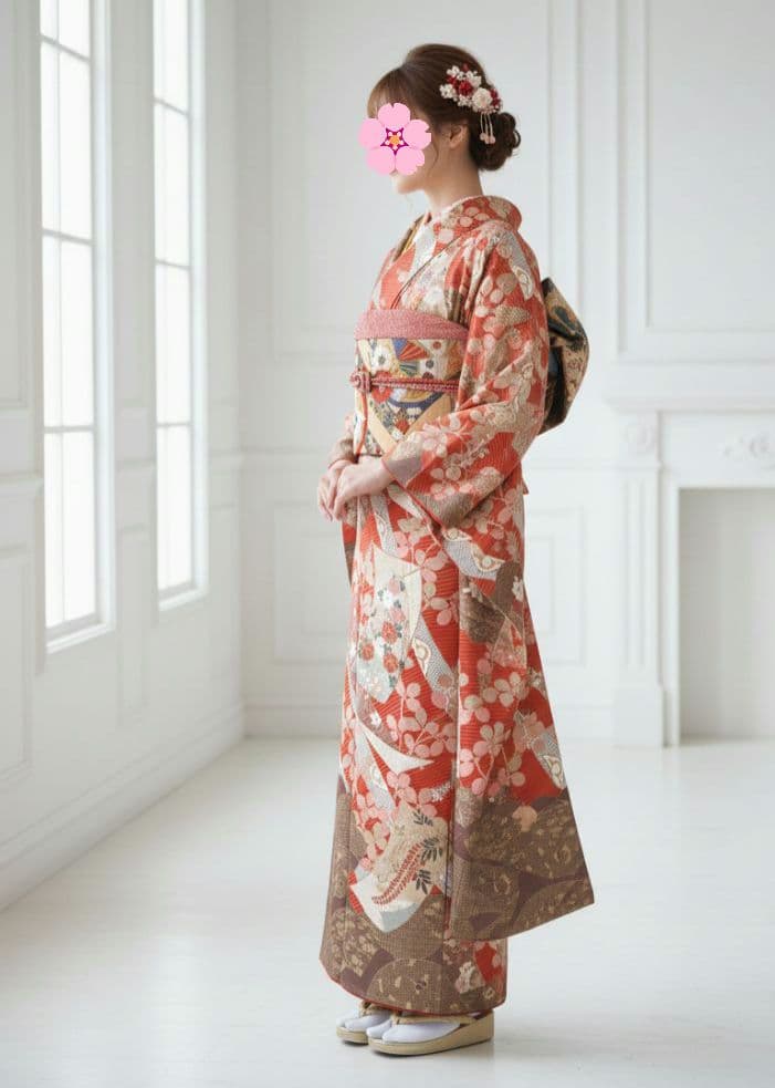 吾妻徳穂　吉澤友禅　振袖フルセット　美品　朱系　華やか　丈161 裄67.5