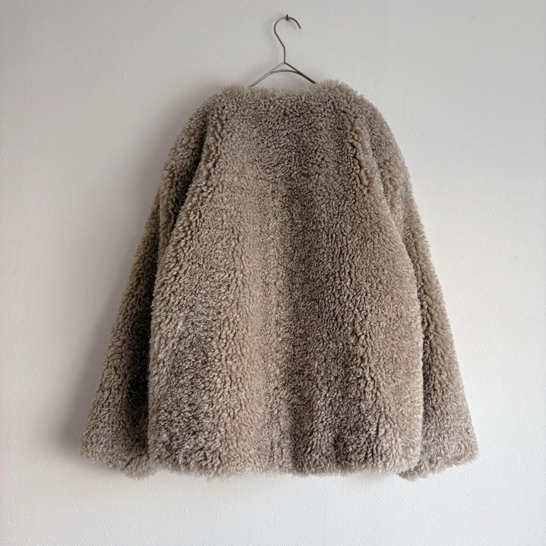 アンフィーロ エコファー ボア ノーカラー ジャケット グレージュ M