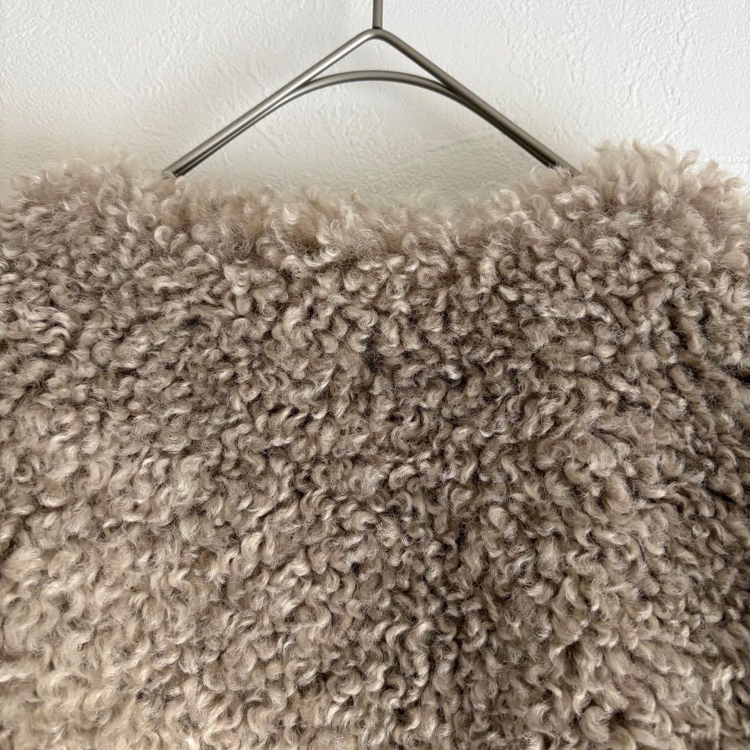 アンフィーロ エコファー ボア ノーカラー ジャケット グレージュ M