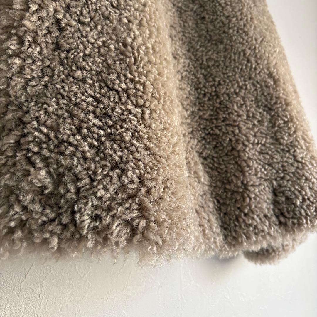 アンフィーロ エコファー ボア ノーカラー ジャケット グレージュ M