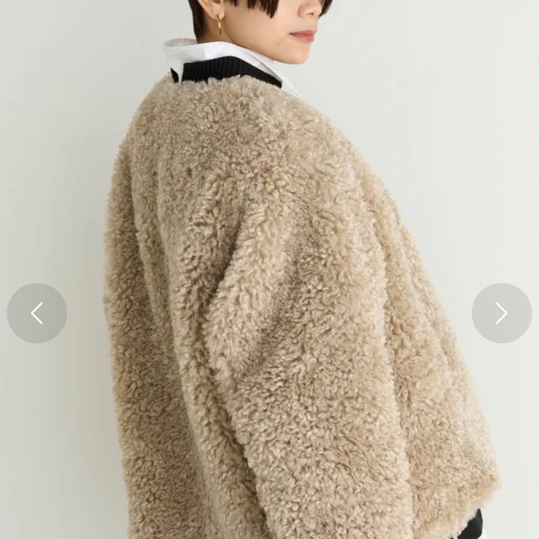 アンフィーロ エコファー ボア ノーカラー ジャケット グレージュ M