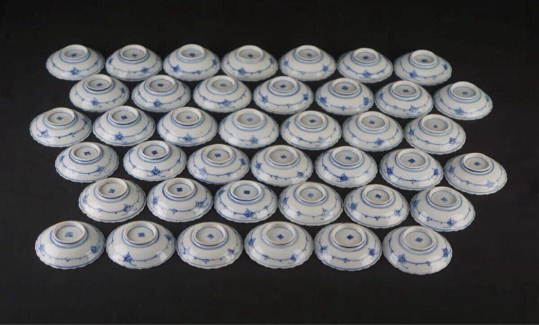 古伊万里 染付唐草花模様 小皿 40客 共箱 / 向付 懐石料理道具 うつわ