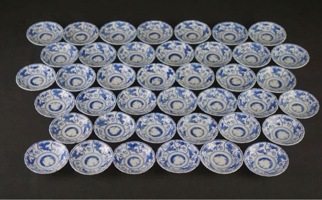 古伊万里 染付唐草花模様 小皿 40客 共箱 / 向付 懐石料理道具 うつわ