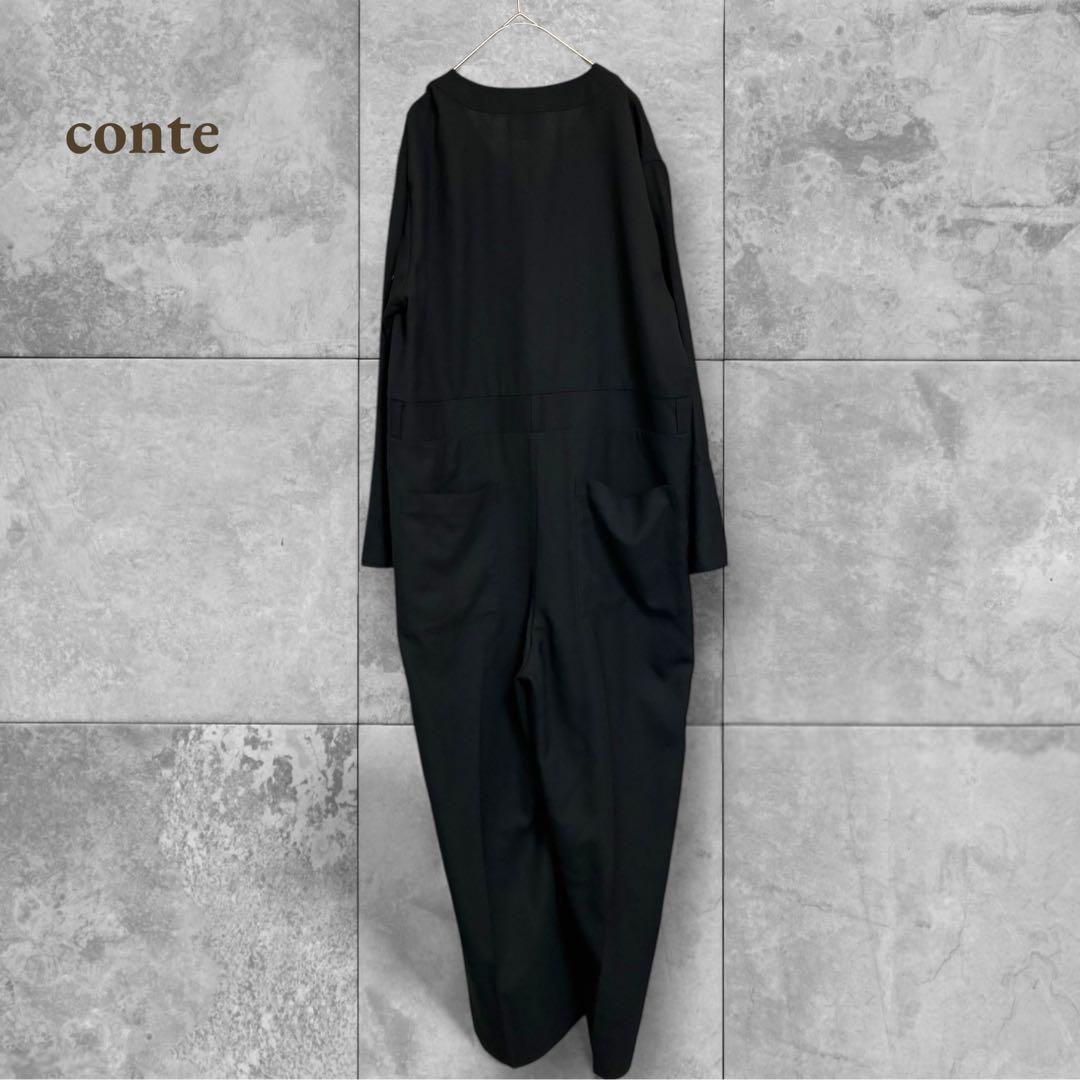 かんぐれconte コンテ ジップアップ Vネック オールインワン ブラッ