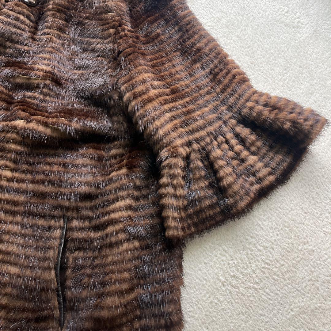 毛皮 リアルファー MINK ミンク ブラウン 袖 フレア Fサイズ
