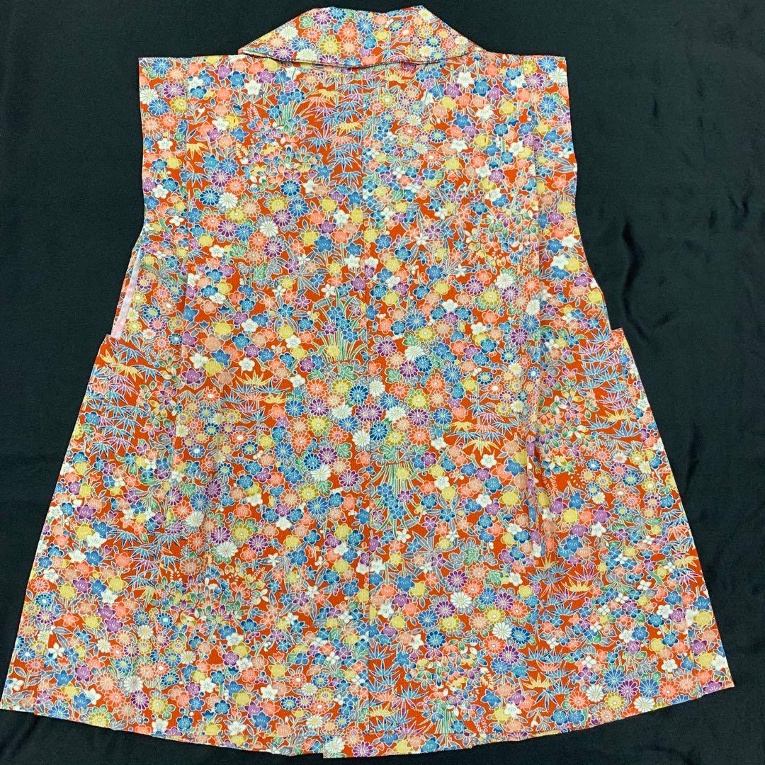 509agu7□七五三 三歳 女の子 着物＆被布 縮緬 総柄 花文様□状態良好