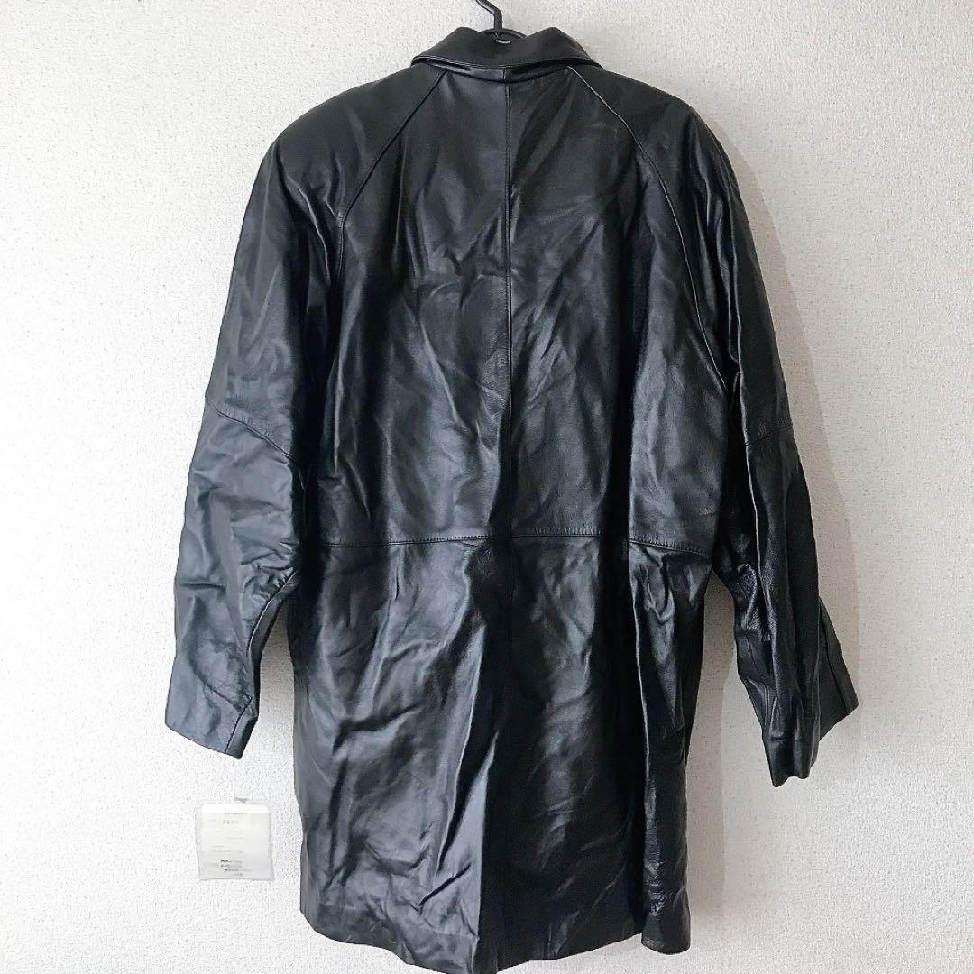 新品 高級 ラムレザー 日本製 レザーコート ロング 黒 ブラック L