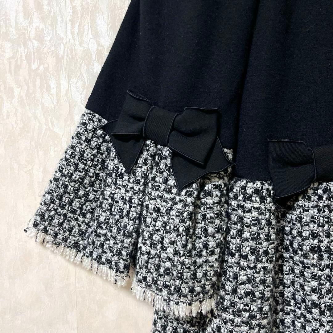 ♡M’S GRACYエムズグレイシー♡リボン ツイード切り替えチュニック 黒