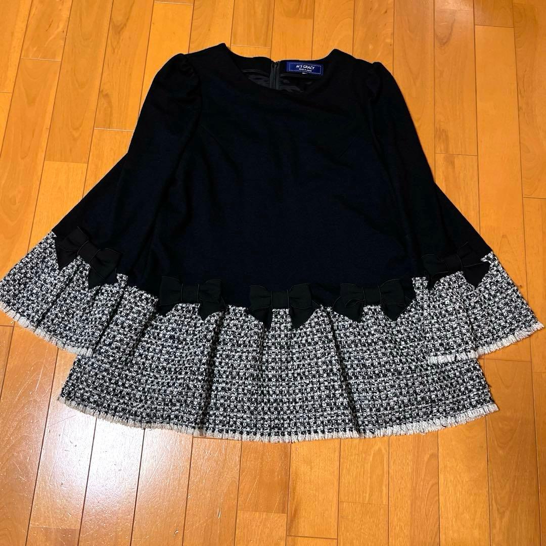 ♡M’S GRACYエムズグレイシー♡リボン ツイード切り替えチュニック 黒