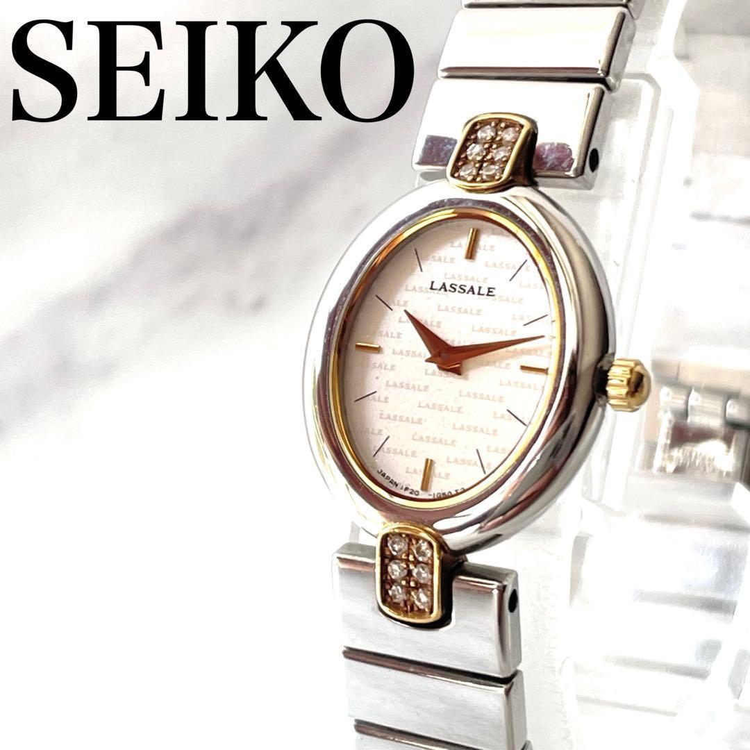 稼動品　SEIKO ラサール　18KT 12Pダイヤ　オーバル　腕時計
