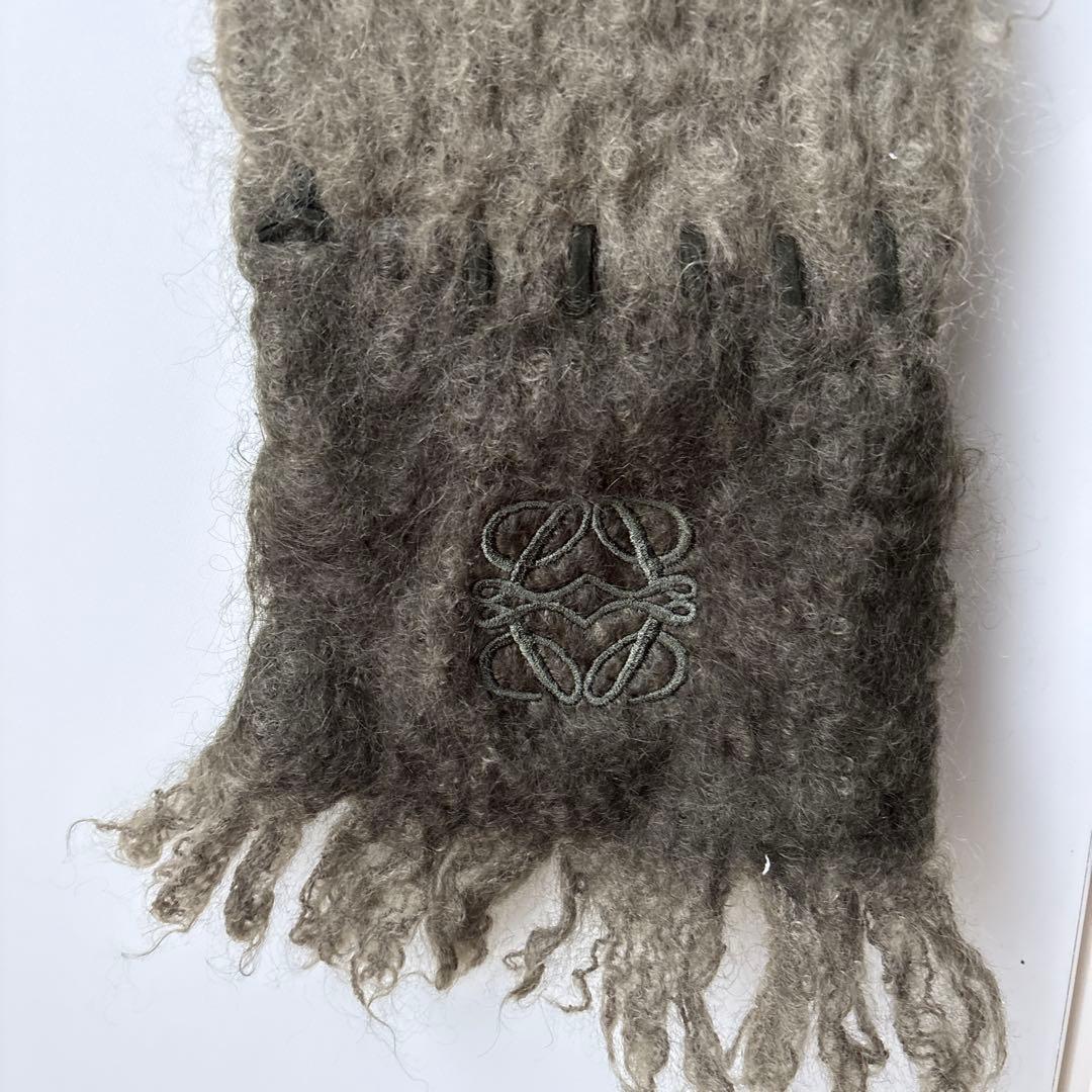 ロエベ　カーキ　モスグリーン　マフラー　モヘヤ