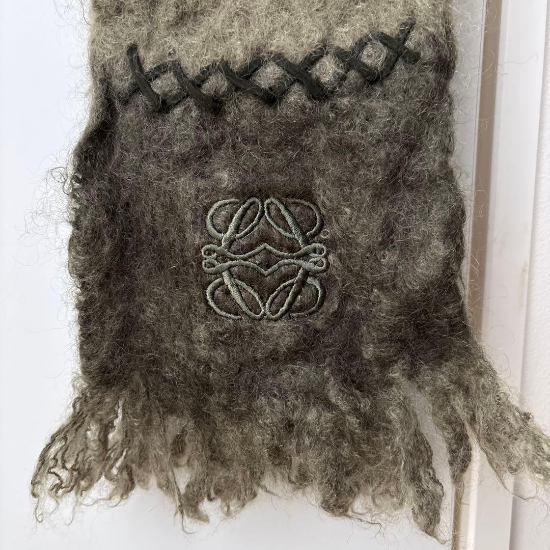 ロエベ　カーキ　モスグリーン　マフラー　モヘヤ