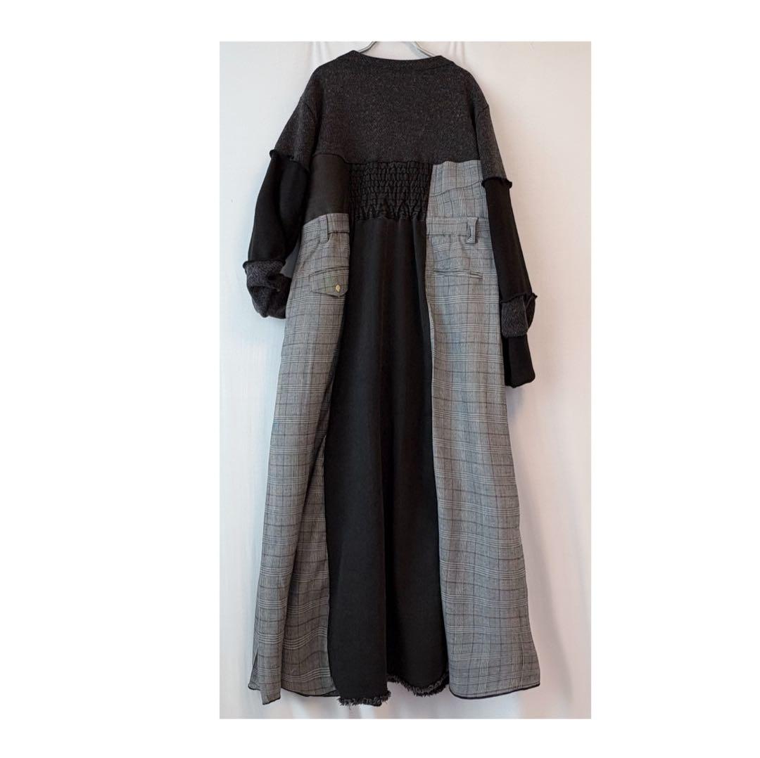 ④ジップアップ異素材ミックス切替ロングワンピース