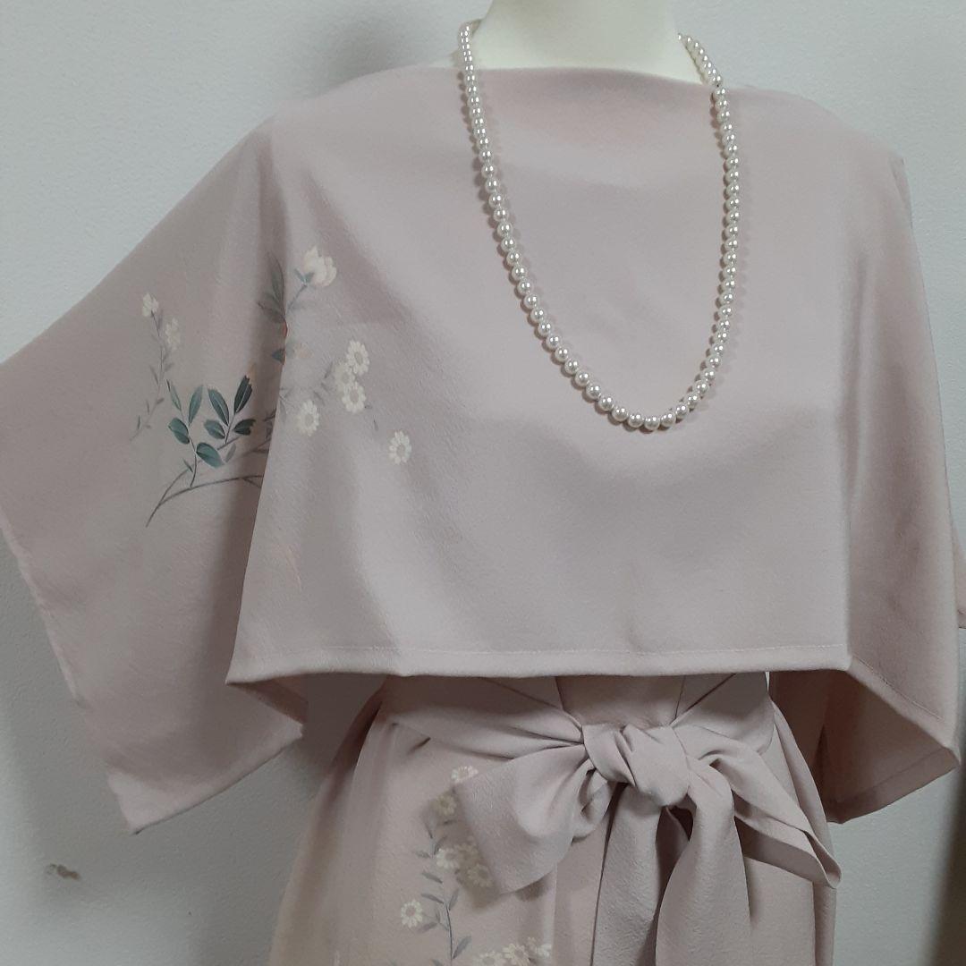 リメイク着物ロングワンピースボレロ付きＬ正絹着丈115センチ