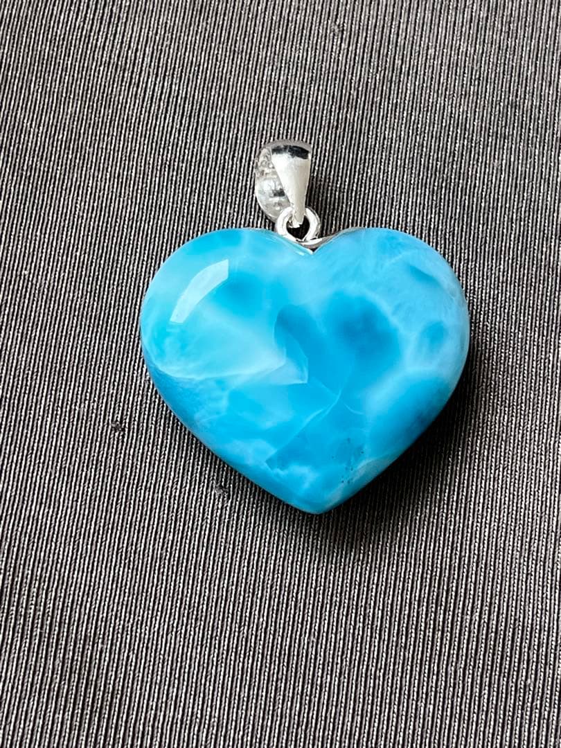 天然石☆高品質！ラリマーハート型ペンダントトップ☆両面濃いブルー！