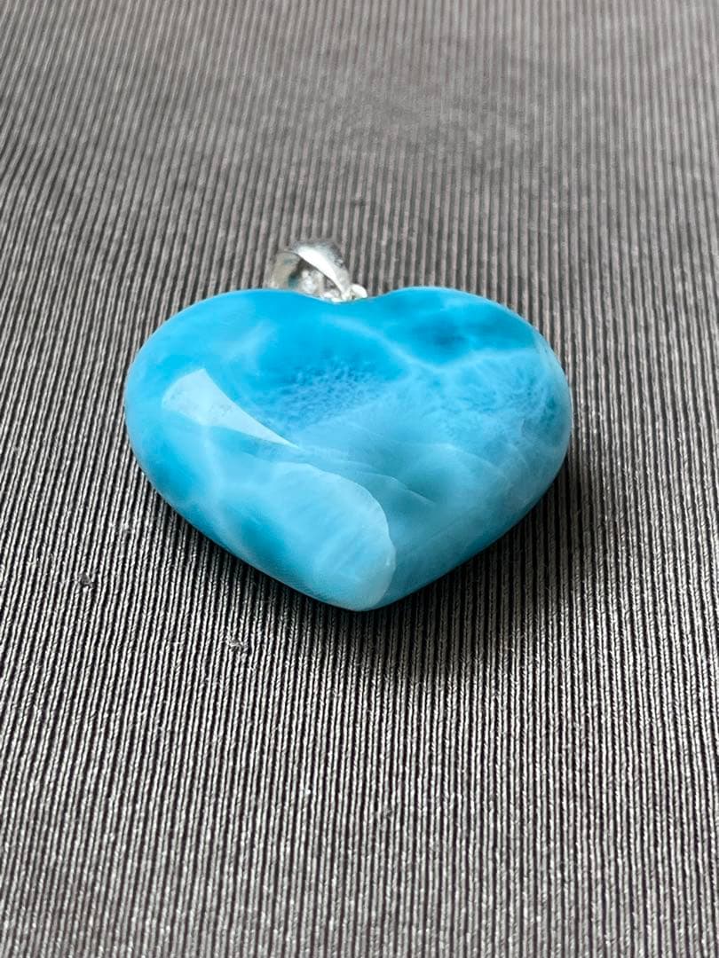 天然石☆高品質！ラリマーハート型ペンダントトップ☆両面濃いブルー！