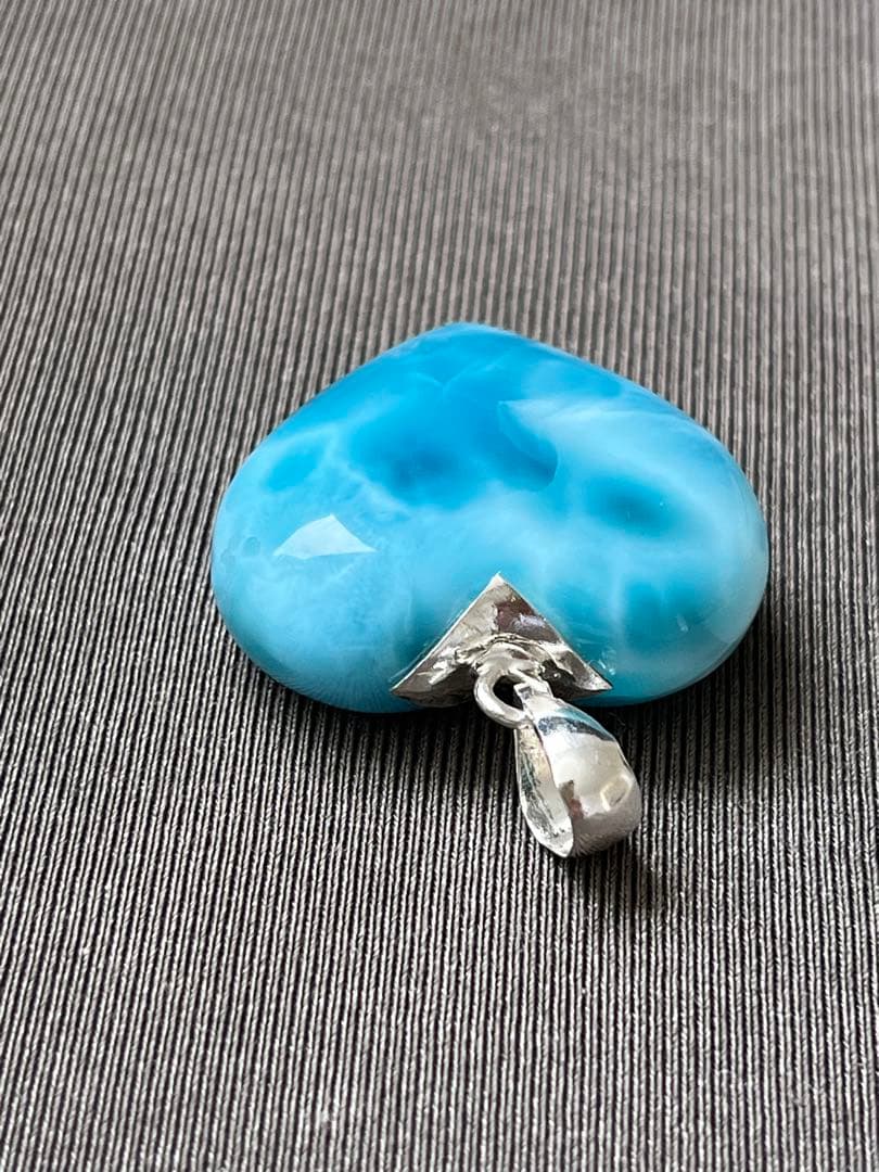 天然石☆高品質！ラリマーハート型ペンダントトップ☆両面濃いブルー！