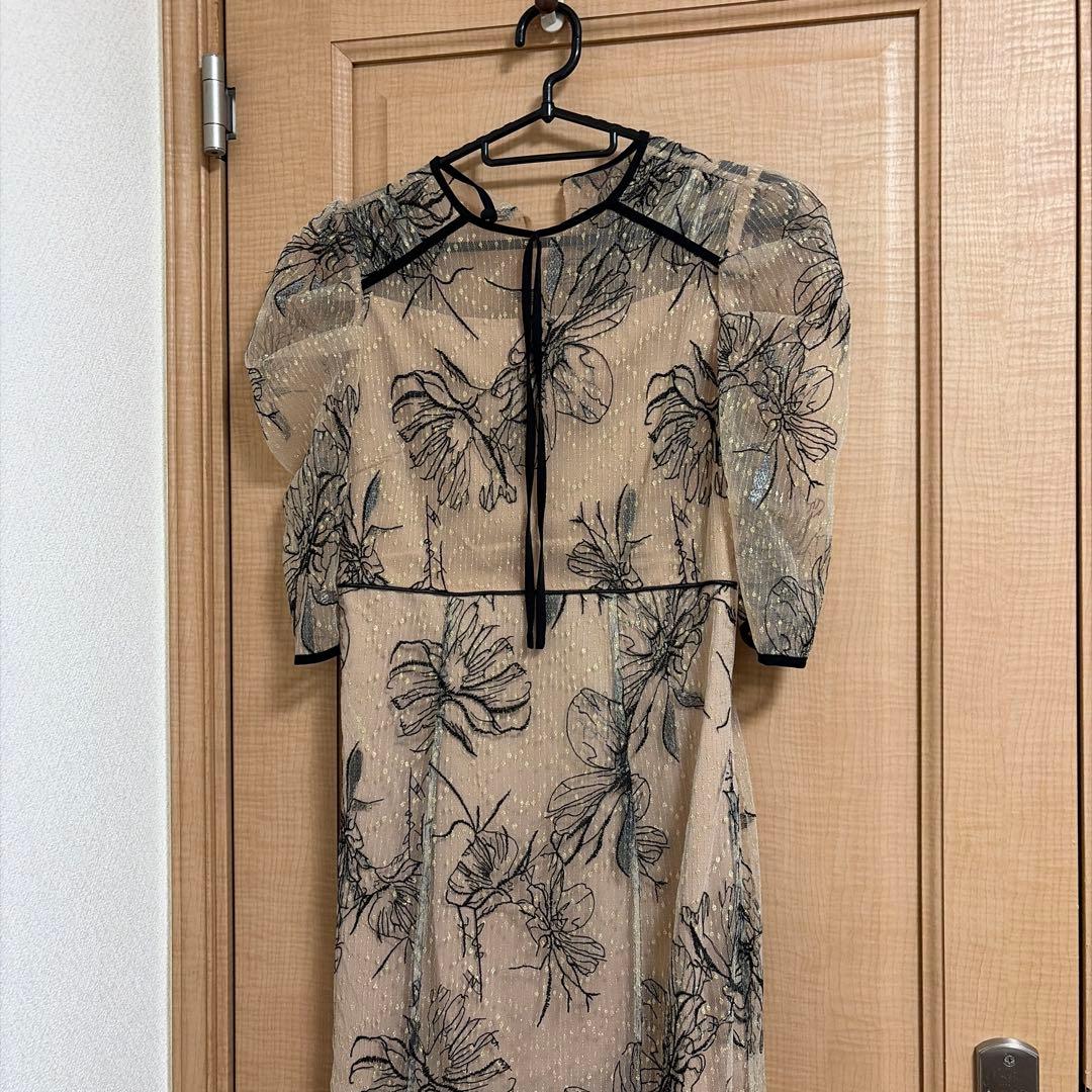 Leja 半袖花柄刺繍レースマーメイドフレアロングワンピース