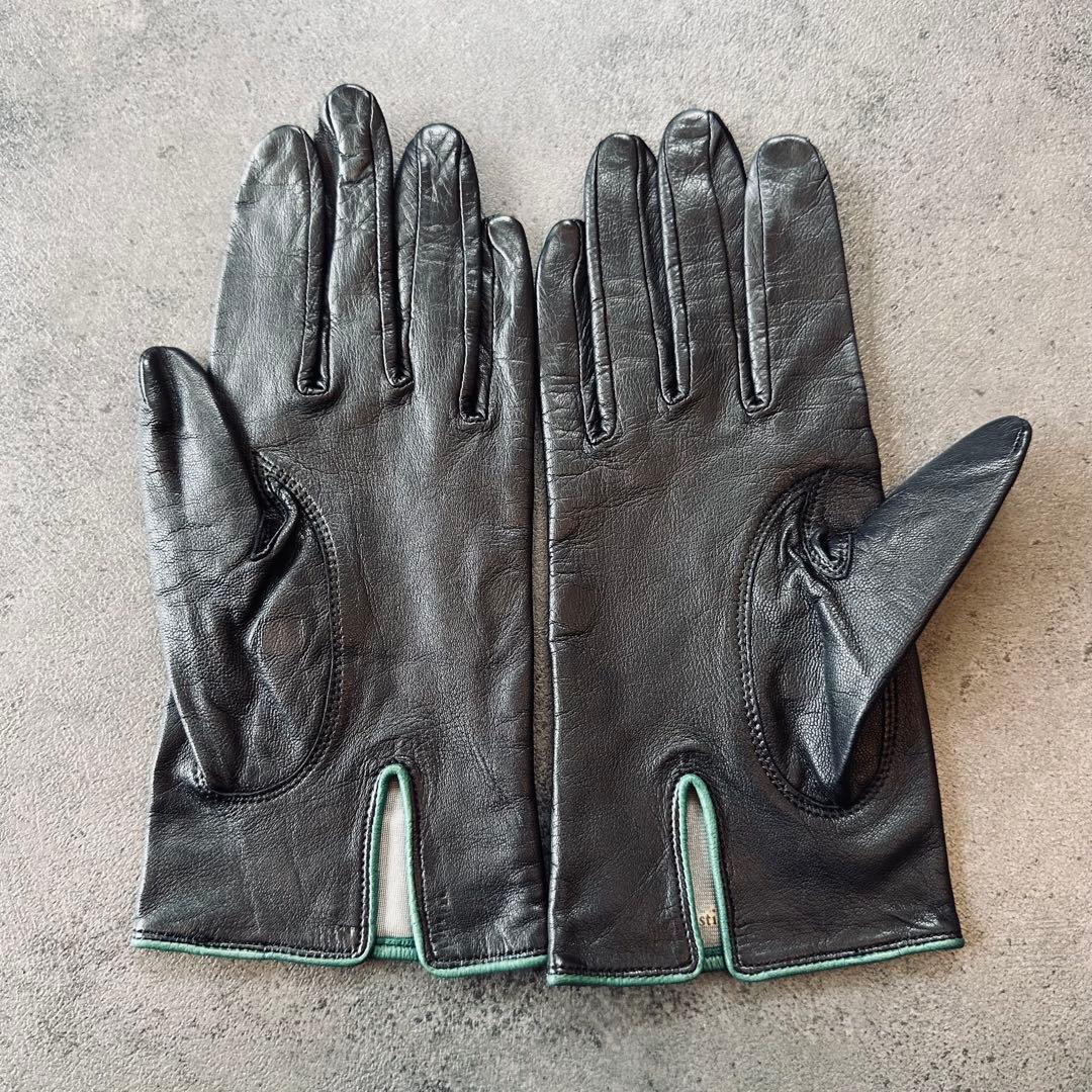 Christian Dior ロゴ 刺繍 レザー 手袋 黒　緑