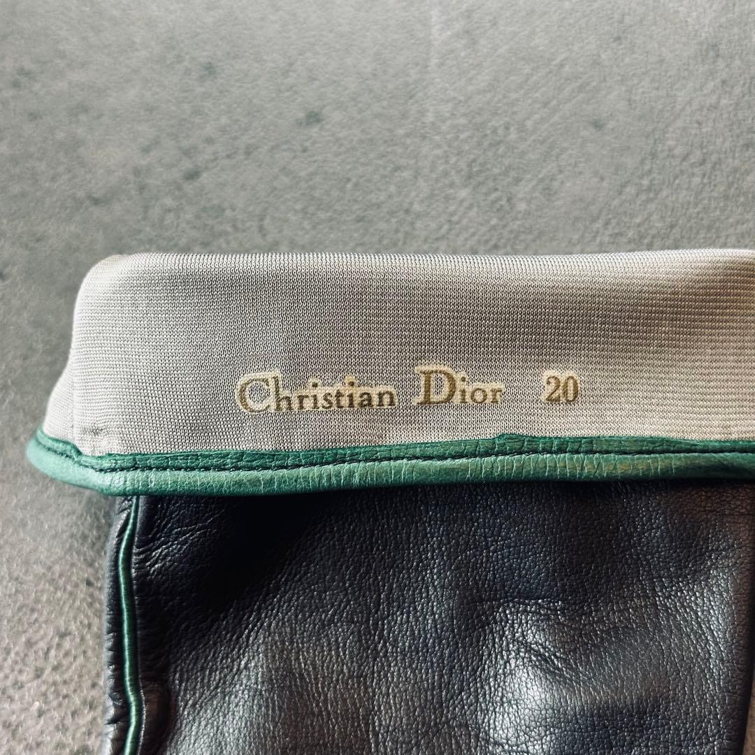 Christian Dior ロゴ 刺繍 レザー 手袋 黒　緑