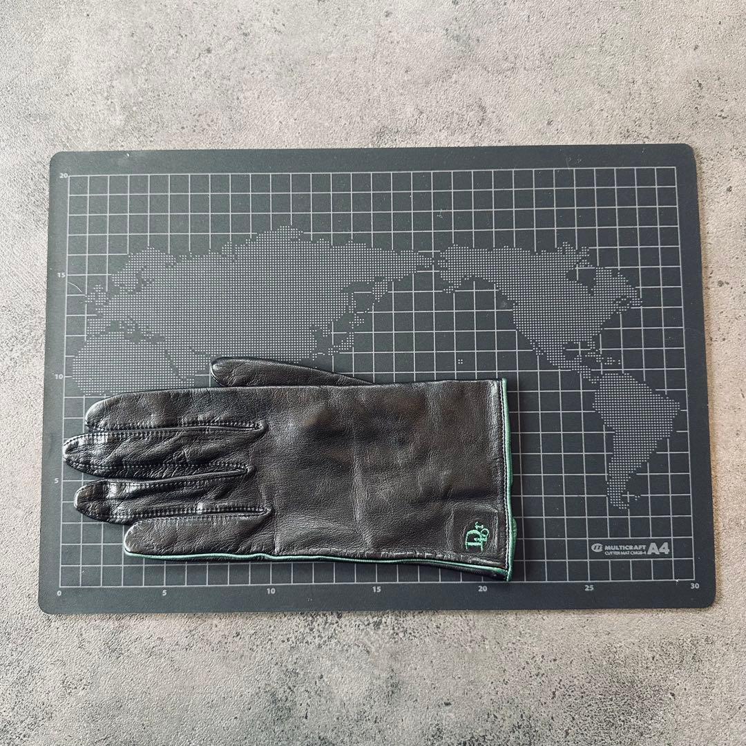 Christian Dior ロゴ 刺繍 レザー 手袋 黒　緑