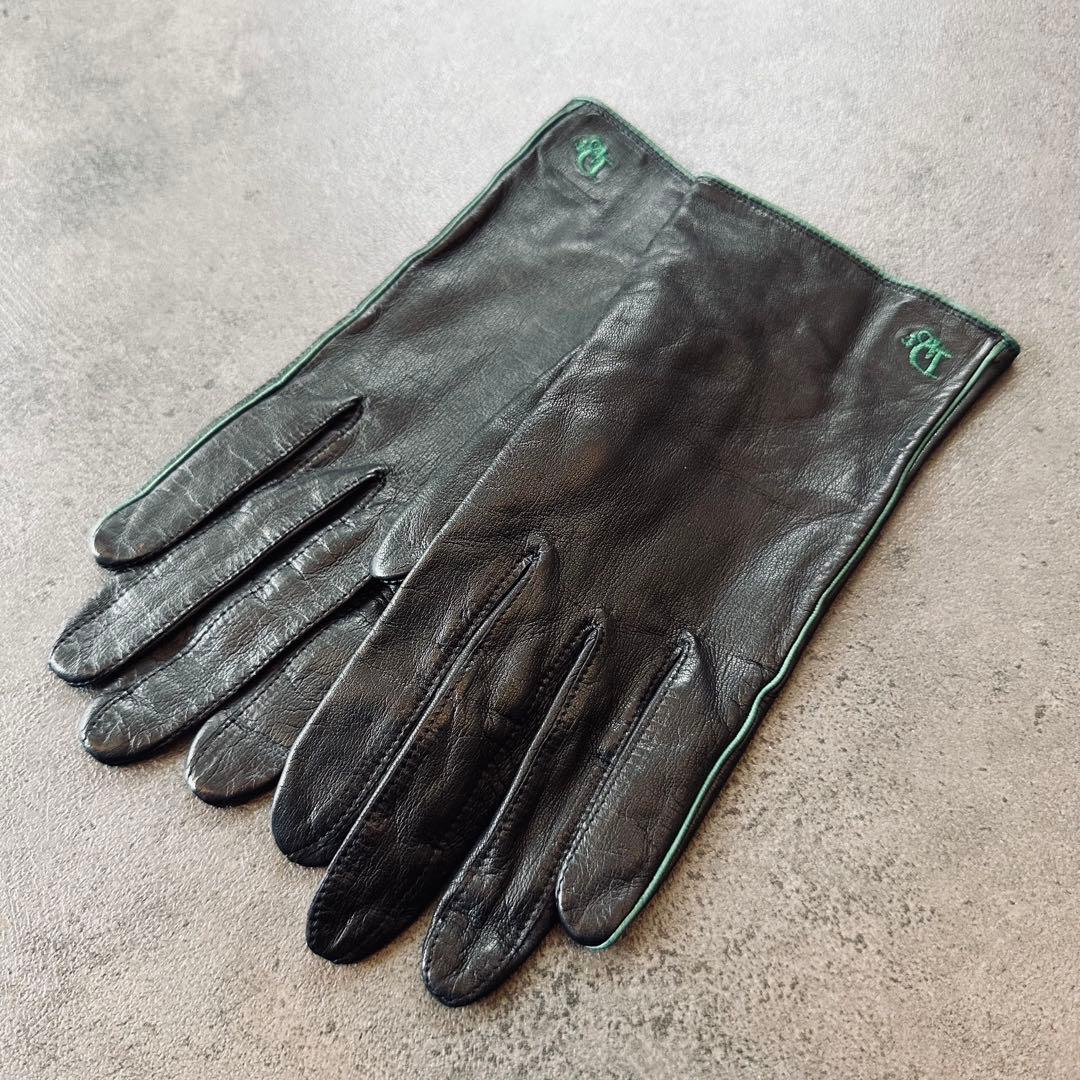 Christian Dior ロゴ 刺繍 レザー 手袋 黒　緑