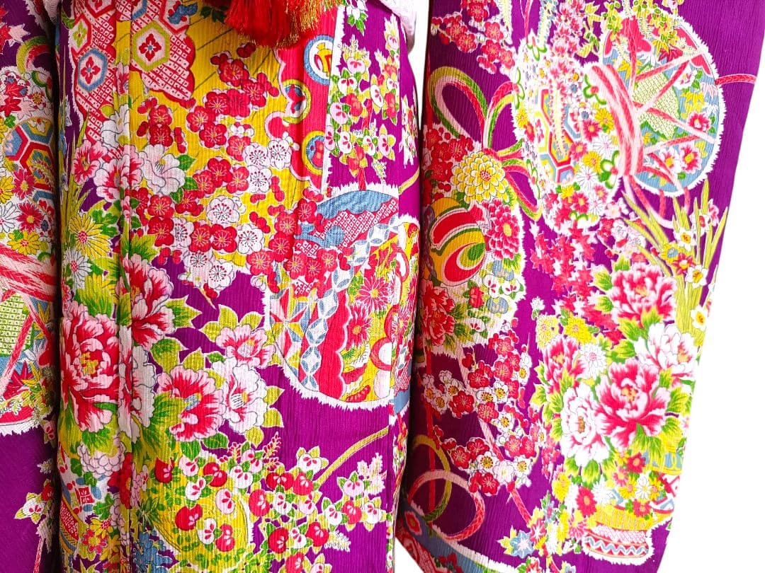 専用です☆アンティーク紫　百花繚乱着物と作り帯☆七五三