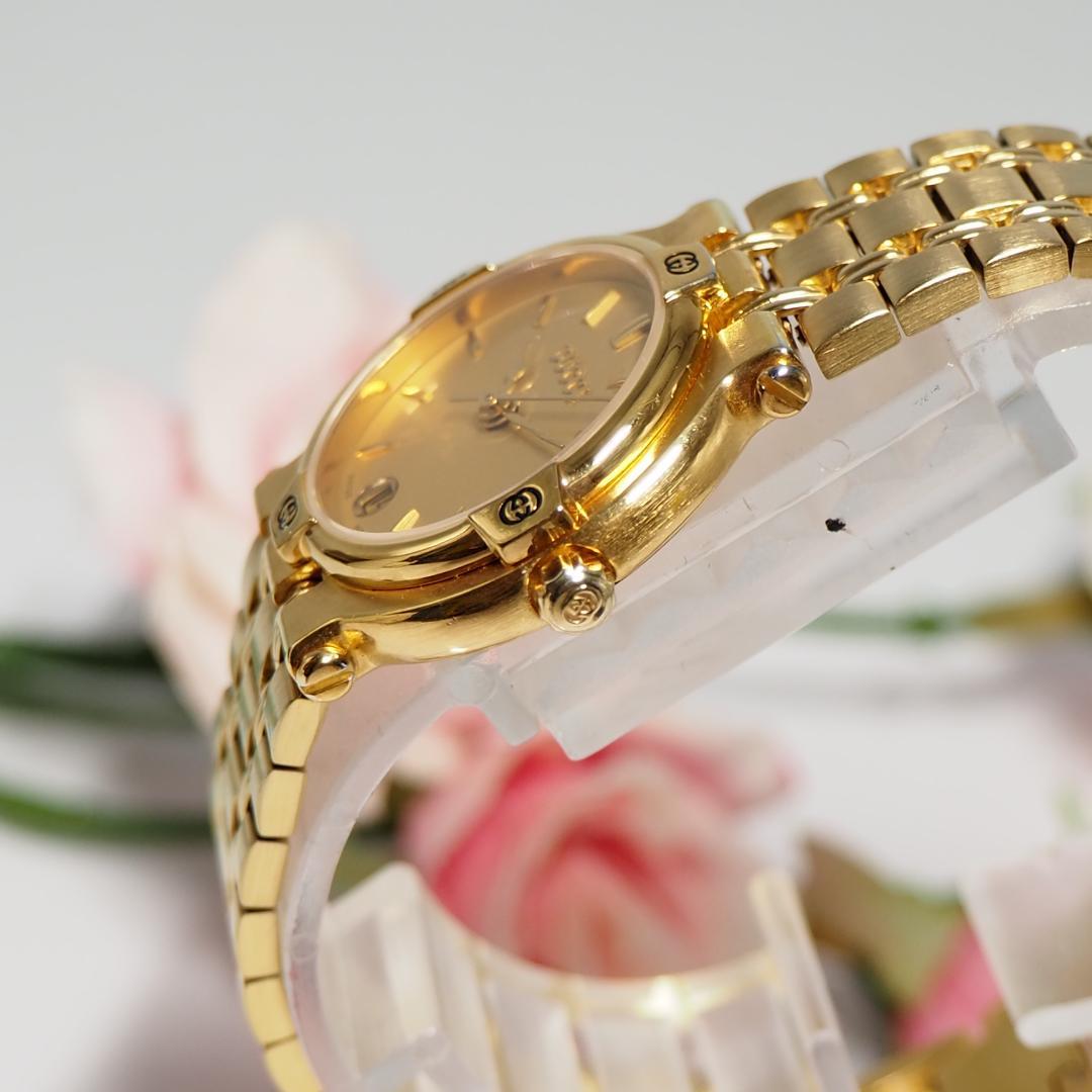 美品 グッチ GUCCI 9200L ゴールド文字盤 デイト 腕時計 H418